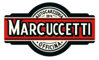 logo carrozzeria marcuccetti, grossa scritta Marcuccetti.